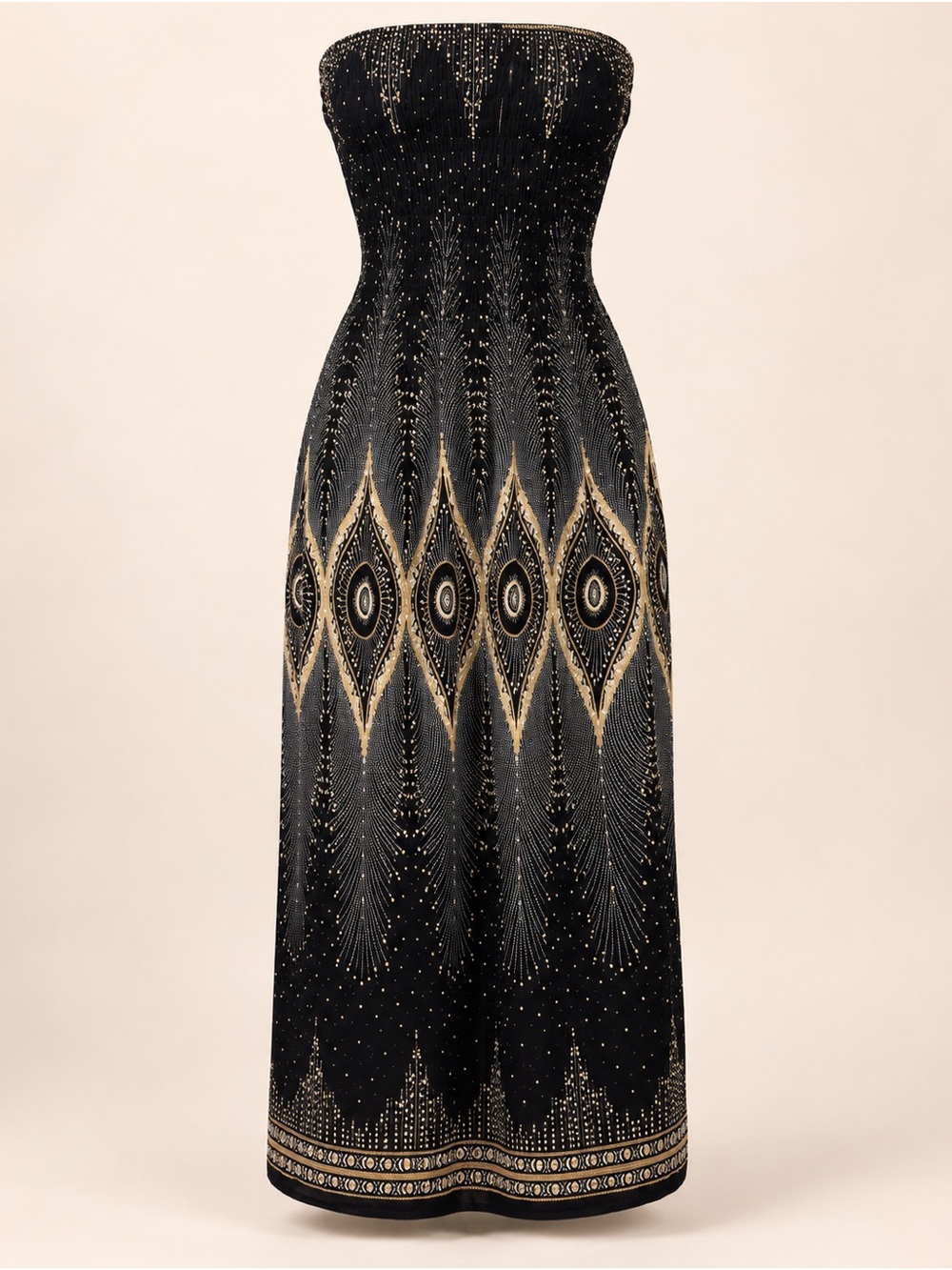 Strapless Black Dress with Gold Art Deco Embellishment